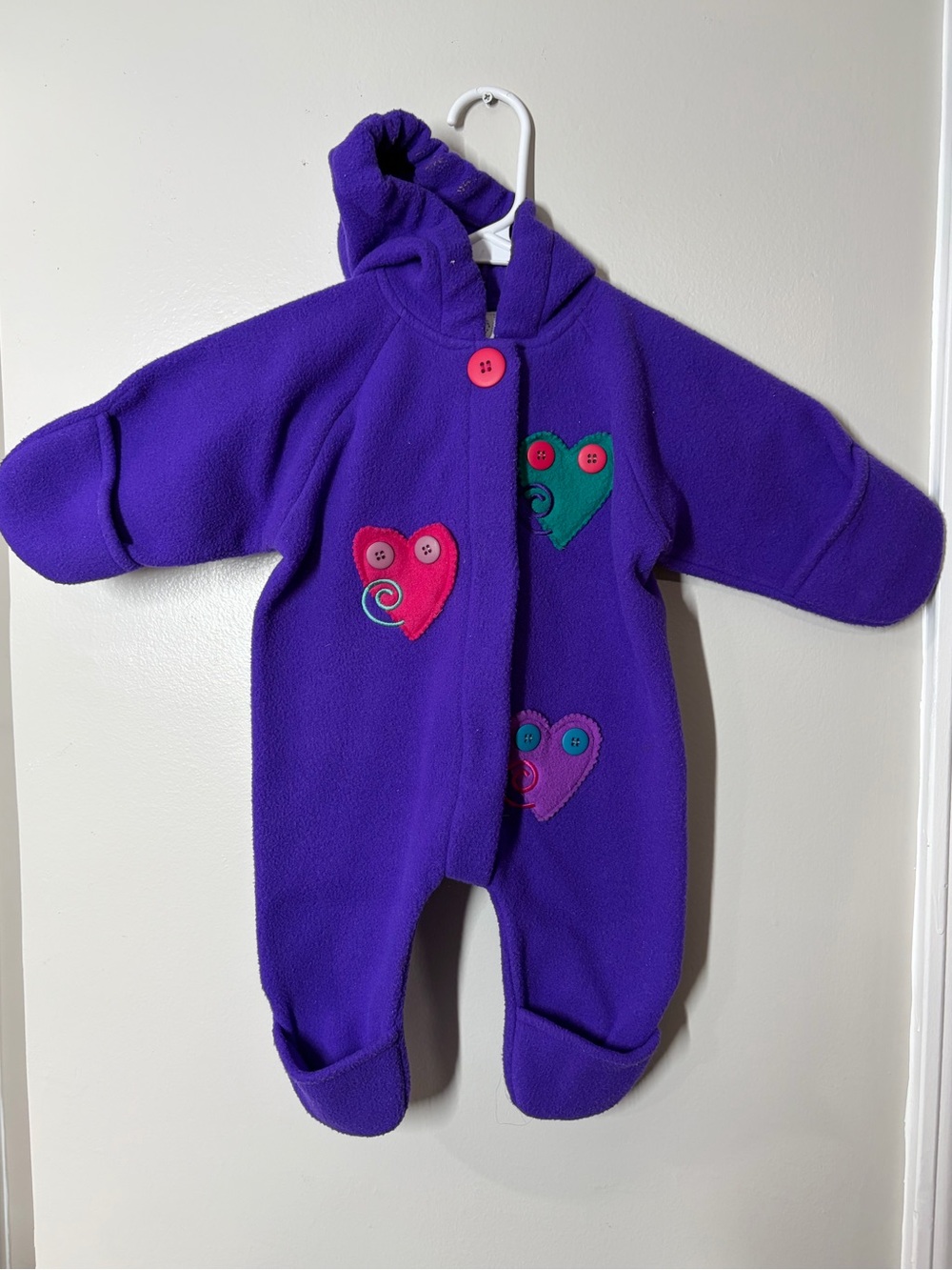 Vintage Cherokee Purple Fleece Hooded One-Piece size 0/3 months